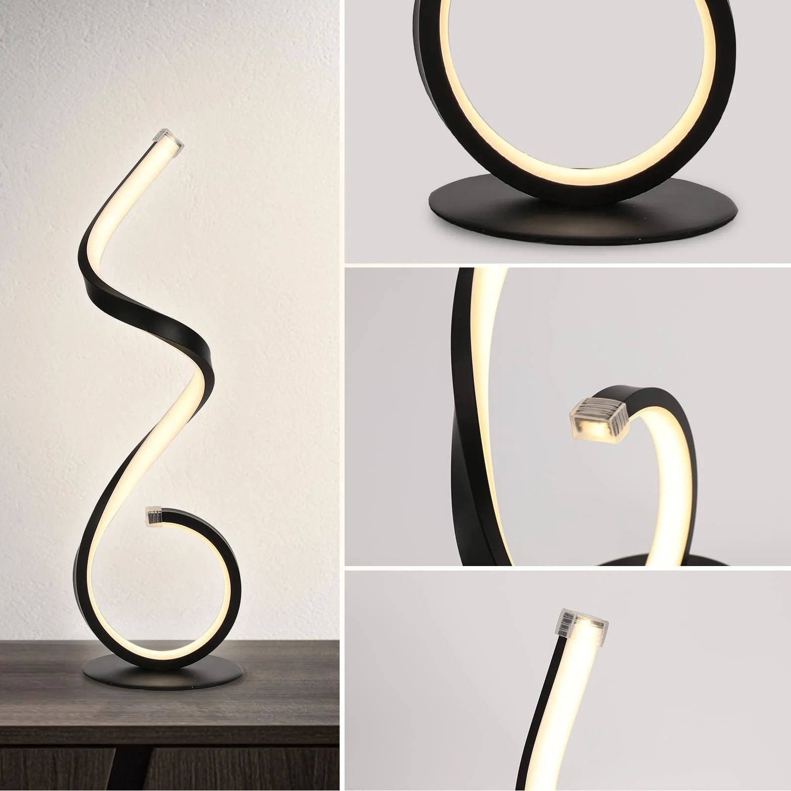 Настольная лампа LED спиральный дизайн, 22 Ватт, с регулировкой яркости, 3 режима цвета, 10 уровней яркости, черная, фото №4