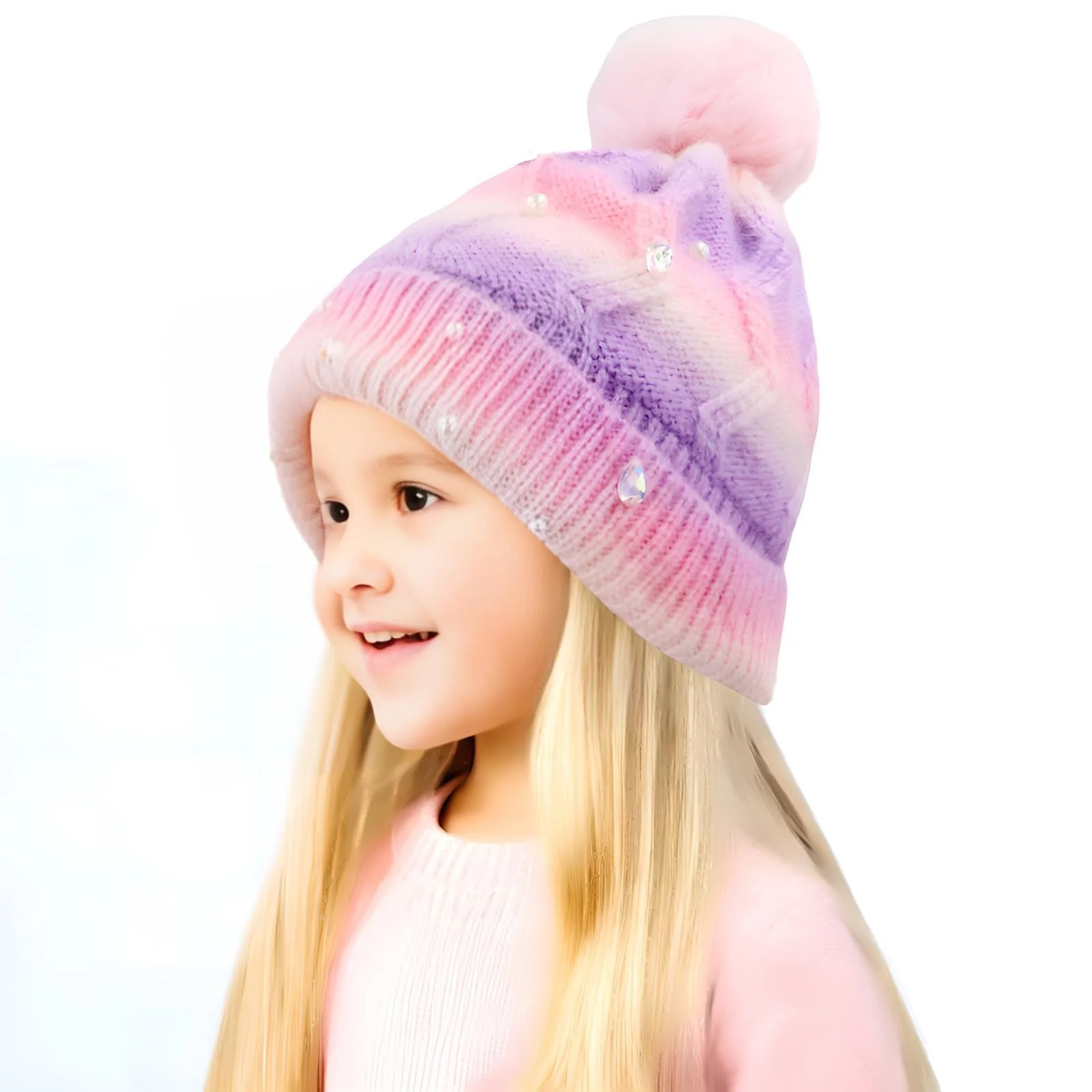 Шапка детская PinkSheep Вязаная с помпоном для девочек 6-14 лет, розовая, фото №3