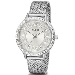 Часы наручные Guess серебристые сетчатые аналоговые synthetic.ua - Фото 1