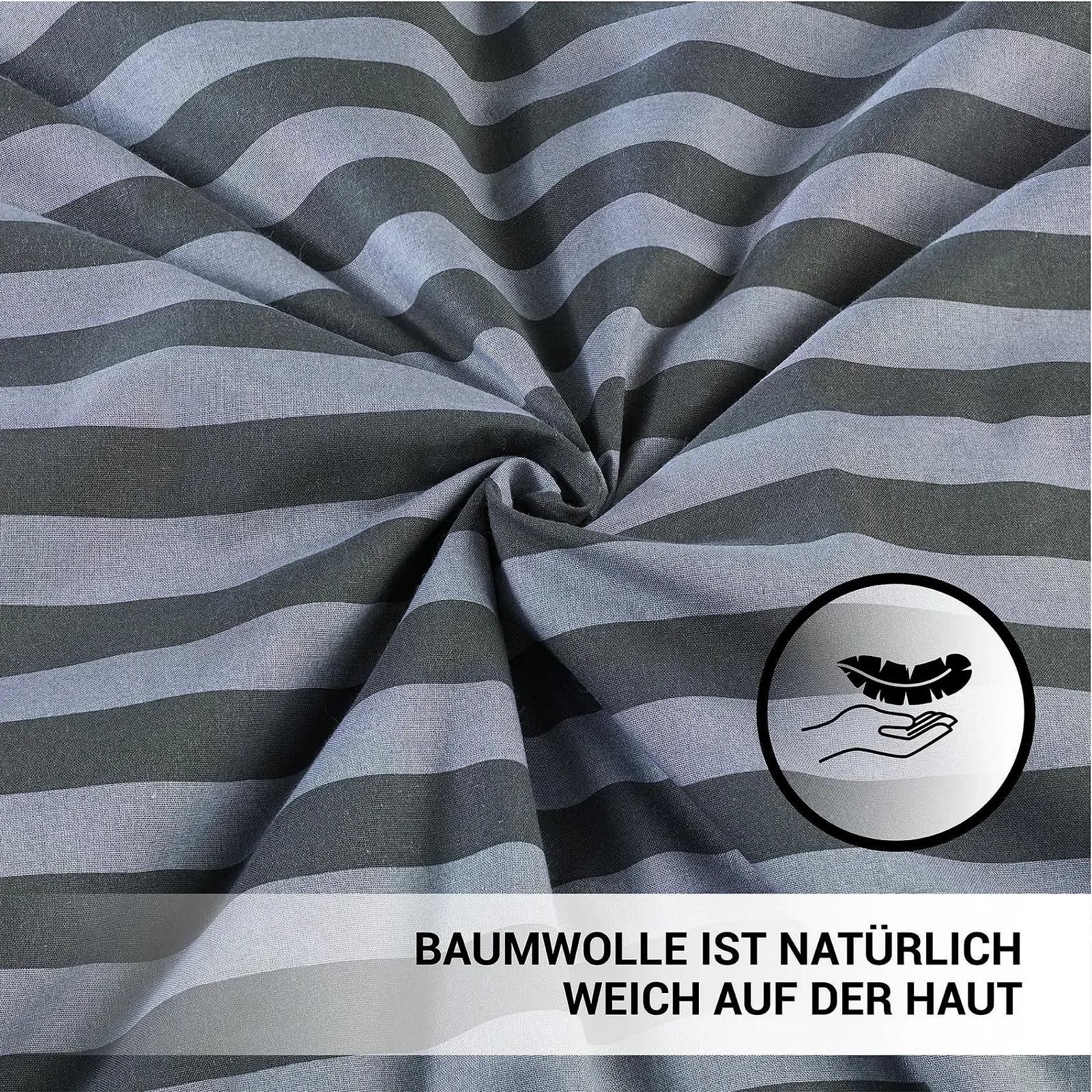 Постельное белье MALIKA Хлопок 2 предмета Полосатое Реверсивное 135 x 200 см + 80 x 80 см Renforcé Серое, фото №4