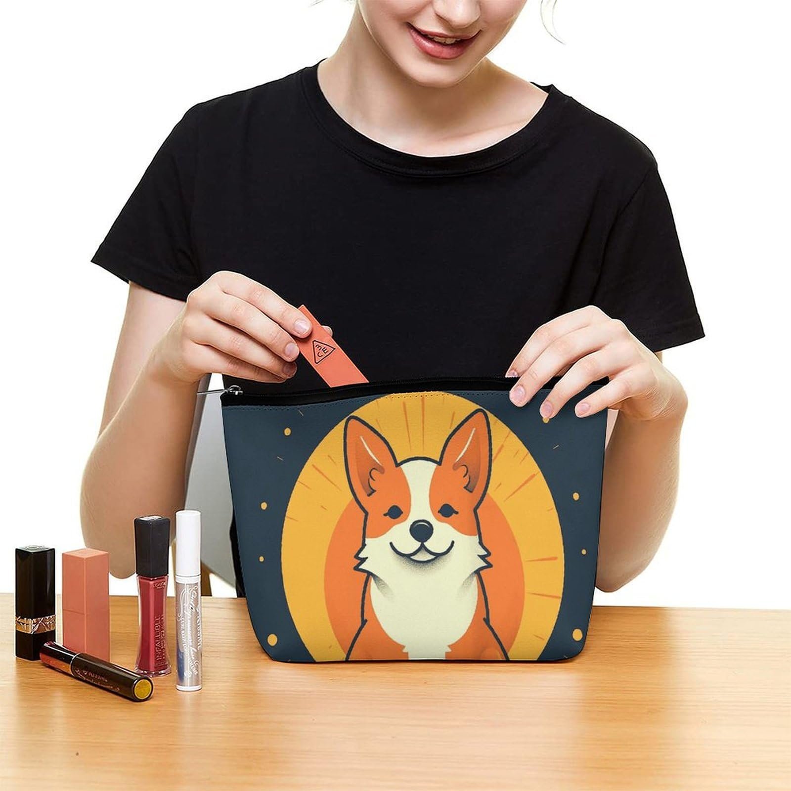 Косметичка OURTEV, портативная, дорожная, игривый корги, один размер, стиль, фото №6