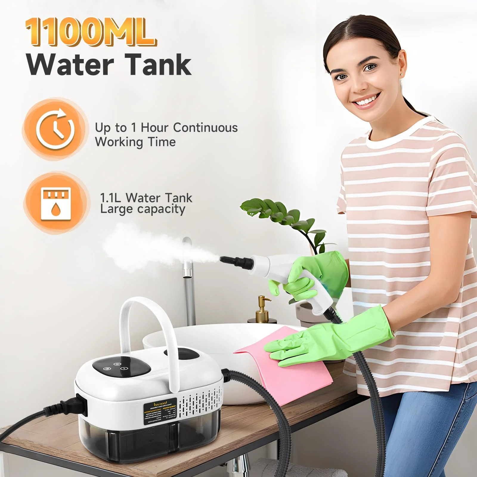 Ручний пароочисник 2500 W 3.0 Bar 1100 ml з 9 аксесуарами та 3 насадками-щітками, фото №4 Ручний пароочисник 2500 W 3.0 Bar 1100 ml з 9 аксесуарами та 3 насадками-щітками, фото №4