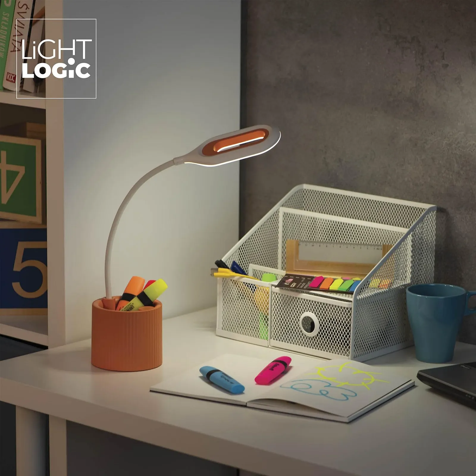 Настільна лампа LightLogic LL LANKI DIM CCT OR Акумуляторна з органайзером Помаранчева, фото №8