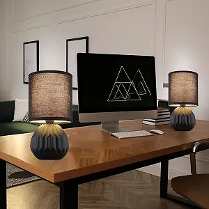 Настольная лампа GLOBO керамическая текстильная 1x E14 Ø12 x В23 см Set of 2 Black synthetic.ua - Фото 1