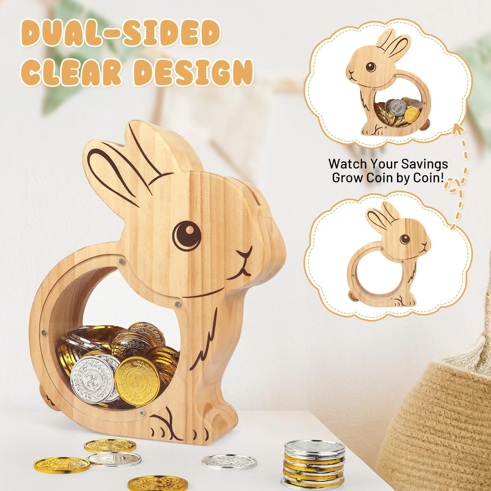 Скарбничка Дерев'яна Кролик з наклейками Персоналізована, фото №4