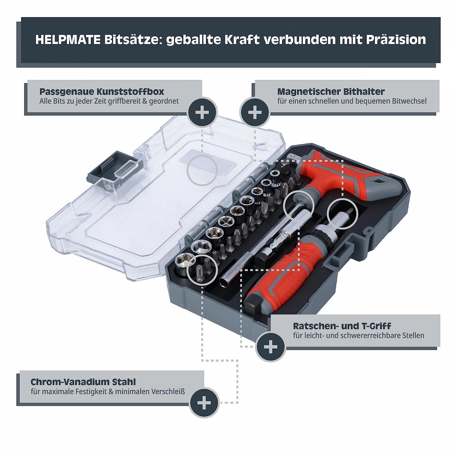 Набір HELPMATE 29 штук Хромованадієва сталь Магнітотримач біти з храповим викрутковим механізмом і Т-подібною рукояткою, фото №3 Набір HELPMATE 29 штук Хромованадієва сталь Магнітотримач біти з храповим викрутковим механізмом і Т-подібною рукояткою, фото №3