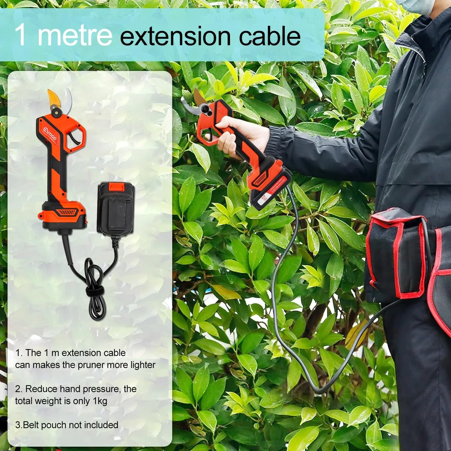 Секатор Electric Garden Shears 25 мм, акумулятор 3000 мА·год, 2 x 21 В, літієвий акумулятор, фото №2