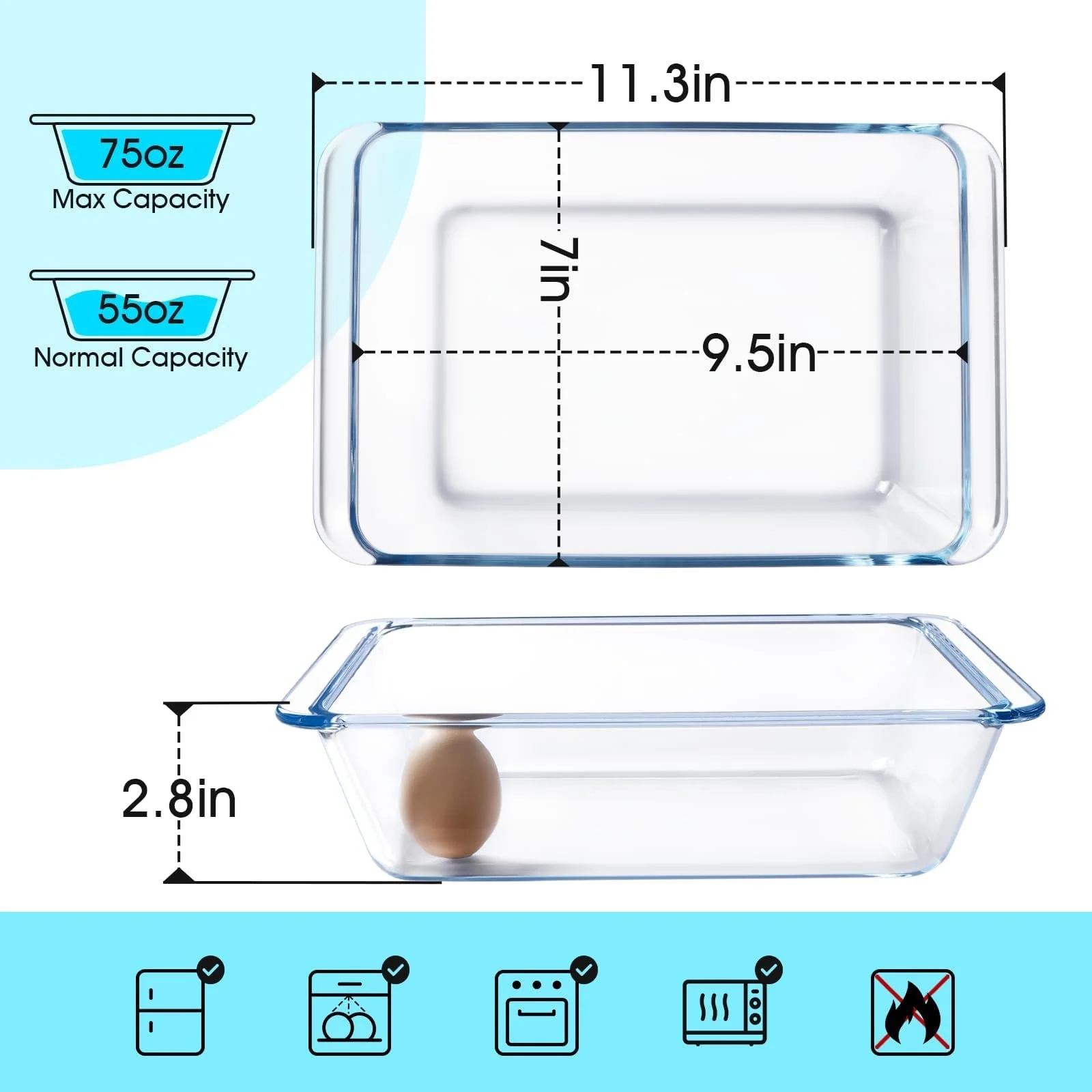 Форма для запекания NUTRIUPS стеклянная прямоугольная глубокая 24 x 17 x 7 см 2,3 л, фото №2