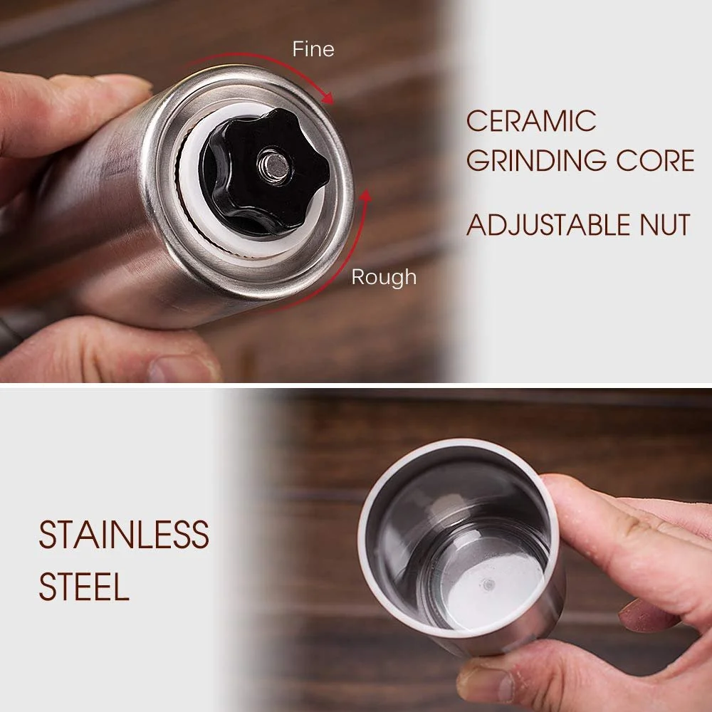 Ручна кавомолка Регульована керамічна конічна з нержавіючої сталі для приготування кави методом крапельного зрошення, еспресо, для дому та подорожей, фото №3