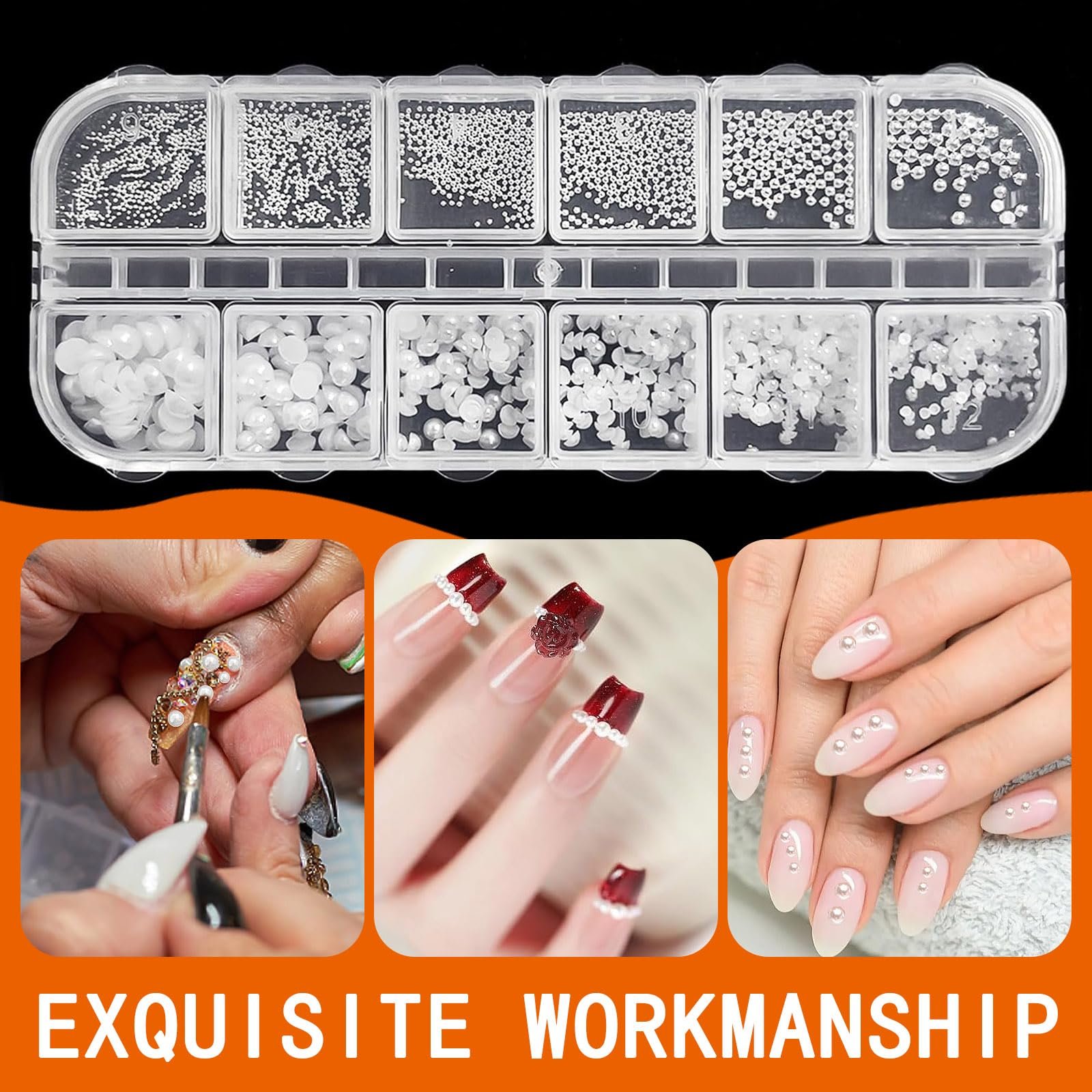 Стразы для ногтей Жемчуг Белые полукруглые шарики для ногтей, Маленькие бусины из нержавеющей стали, Икорные бусины, Белые плоские бусины для женщин, Акриловые украшения для дизайна ногтей, фото №4