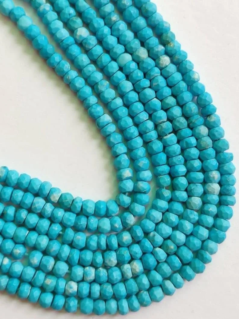 Бусины из натуральной бирюзы круглые граненые 4-4.25 мм, нить длиной 33 см, бусины из драгоценных камней для ожерелья и браслетов, фото №4
