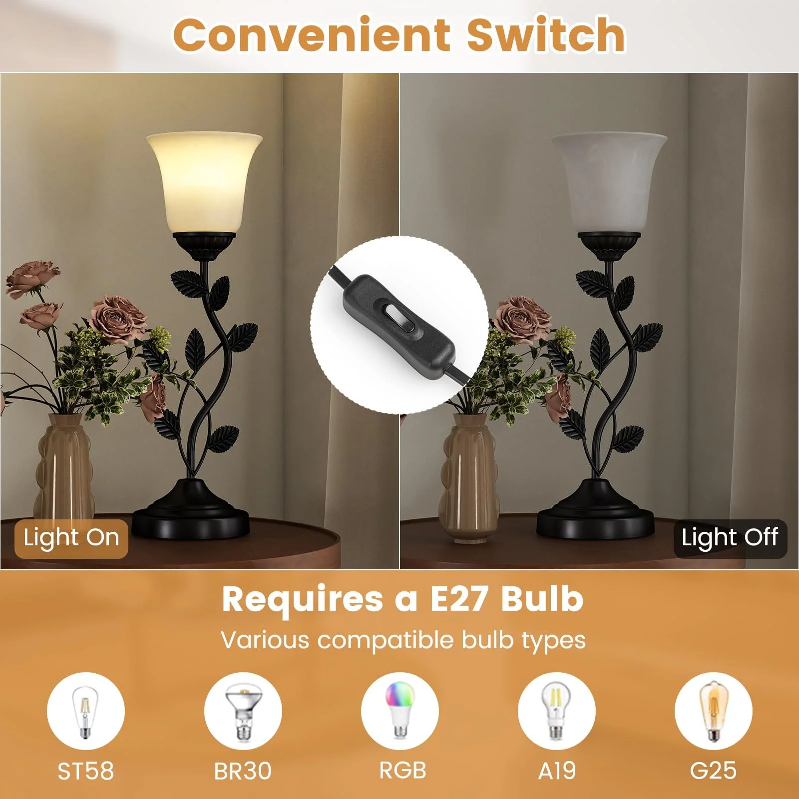 Настільна лампа FANTASK Tulip Glass Lampshade E27, фото №2