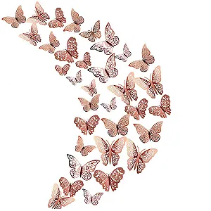3D Наклейки Hollow Metal Butterfly 36 pieces DIY Removable Rose Gold - Фото 1