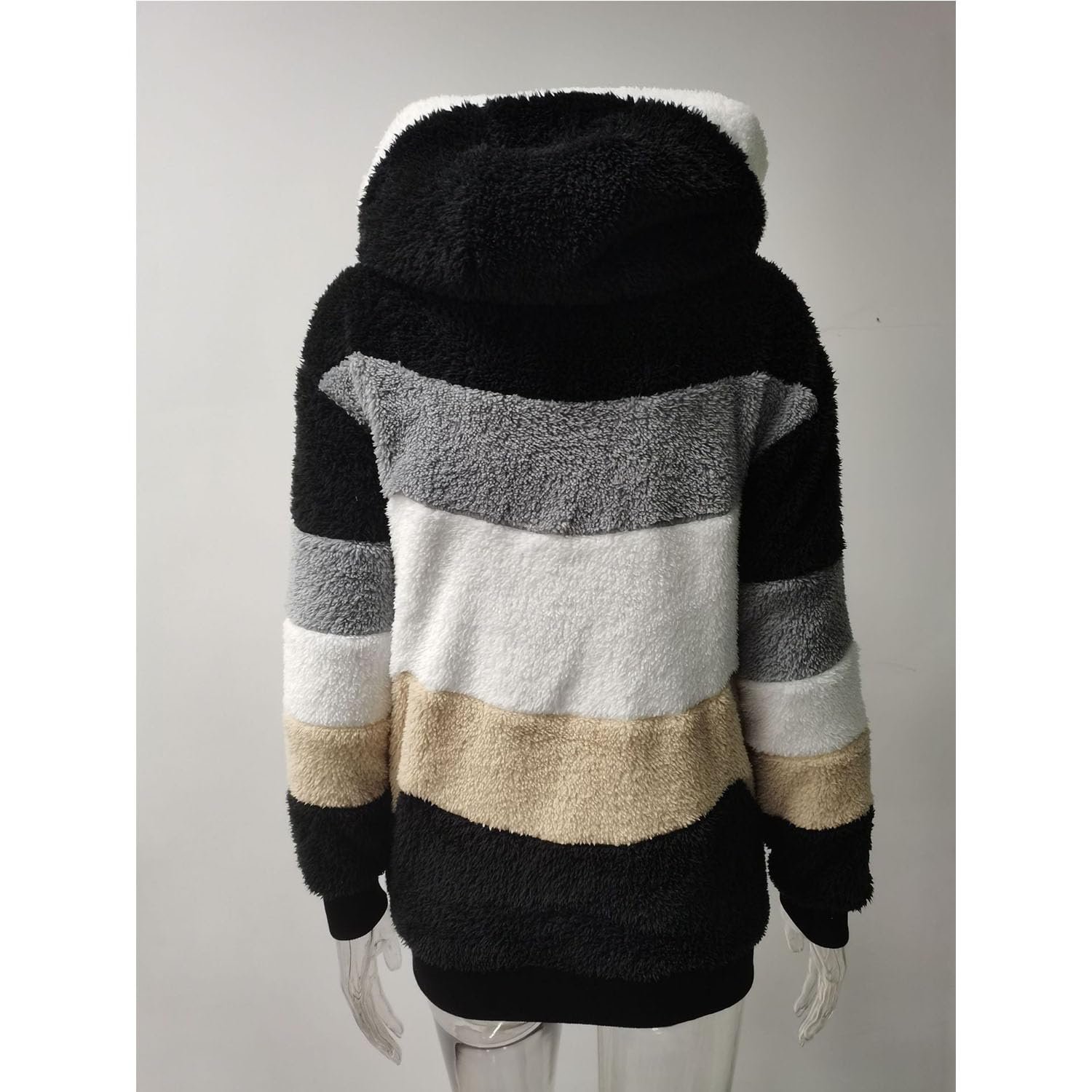 Пальто з контрастним візерунком QKCQQTS, жіноче, вільне, з капюшоном, тепле, клаптикове, з капюшоном, фото №3