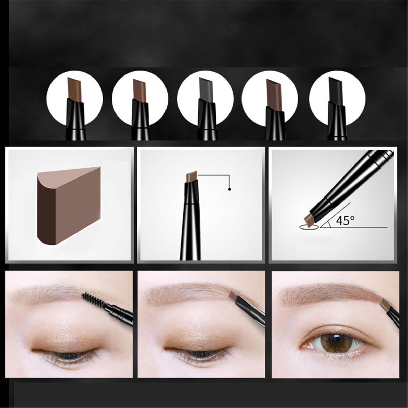 Карандаш для бровей с черным сменным наконечником, не требующий заточки и устойчивый к выцветанию, фото №3