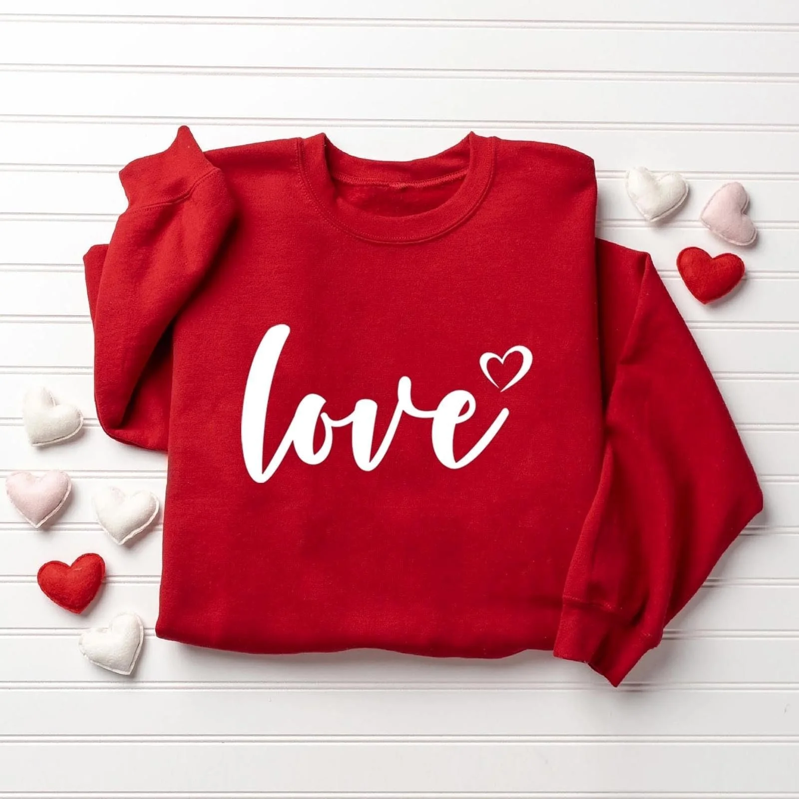 Женский свитшот Vhersily 2025 с графикой сердца, повседневный стиль, длинный рукав, принт "Милая любовь", фото №2