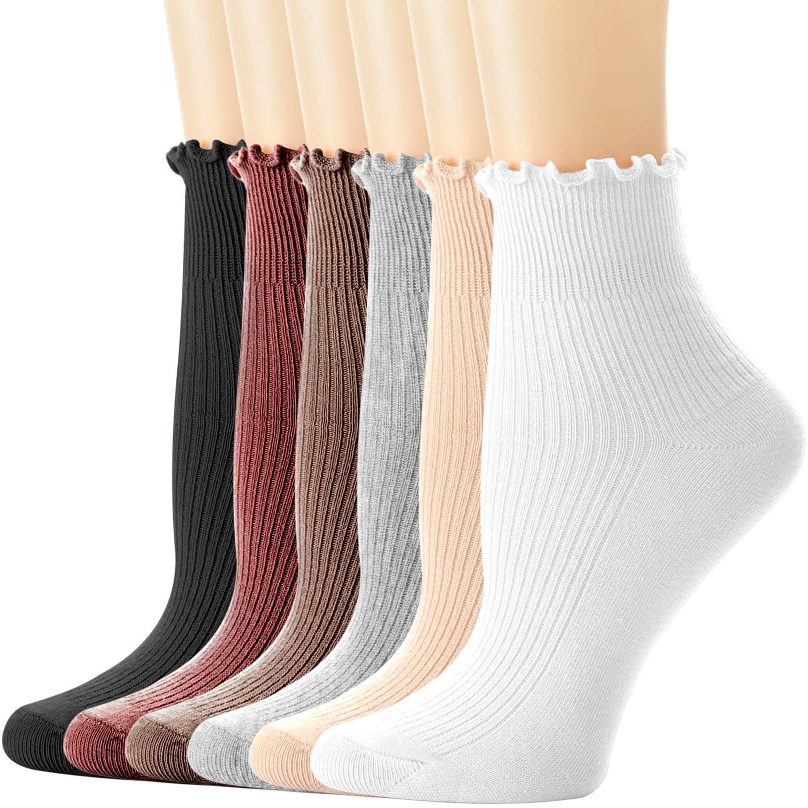 Носки DRESHOW с оборками Женские дышащие хлопковые вязаные носки-черевички Повседневные носки для женщин и девушек, 6 пар, фото №1