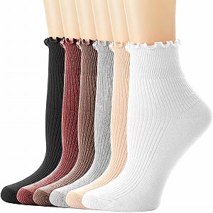 Носки DRESHOW с оборками Женские дышащие хлопковые вязаные носки-черевички Повседневные носки для женщин и девушек, 6 пар - Фото 1