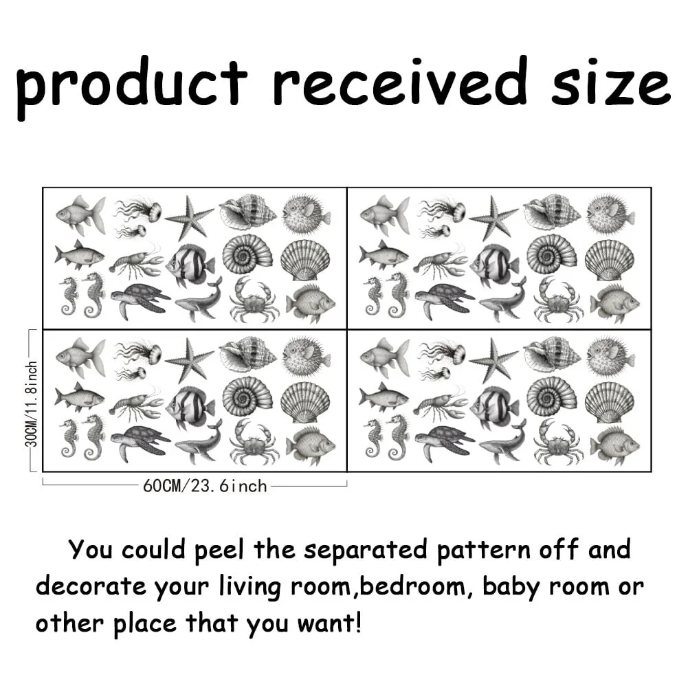 Наклейки на стіну SUPERDANT Sea Life Sketch Style 60 шт. чорні, фото №2