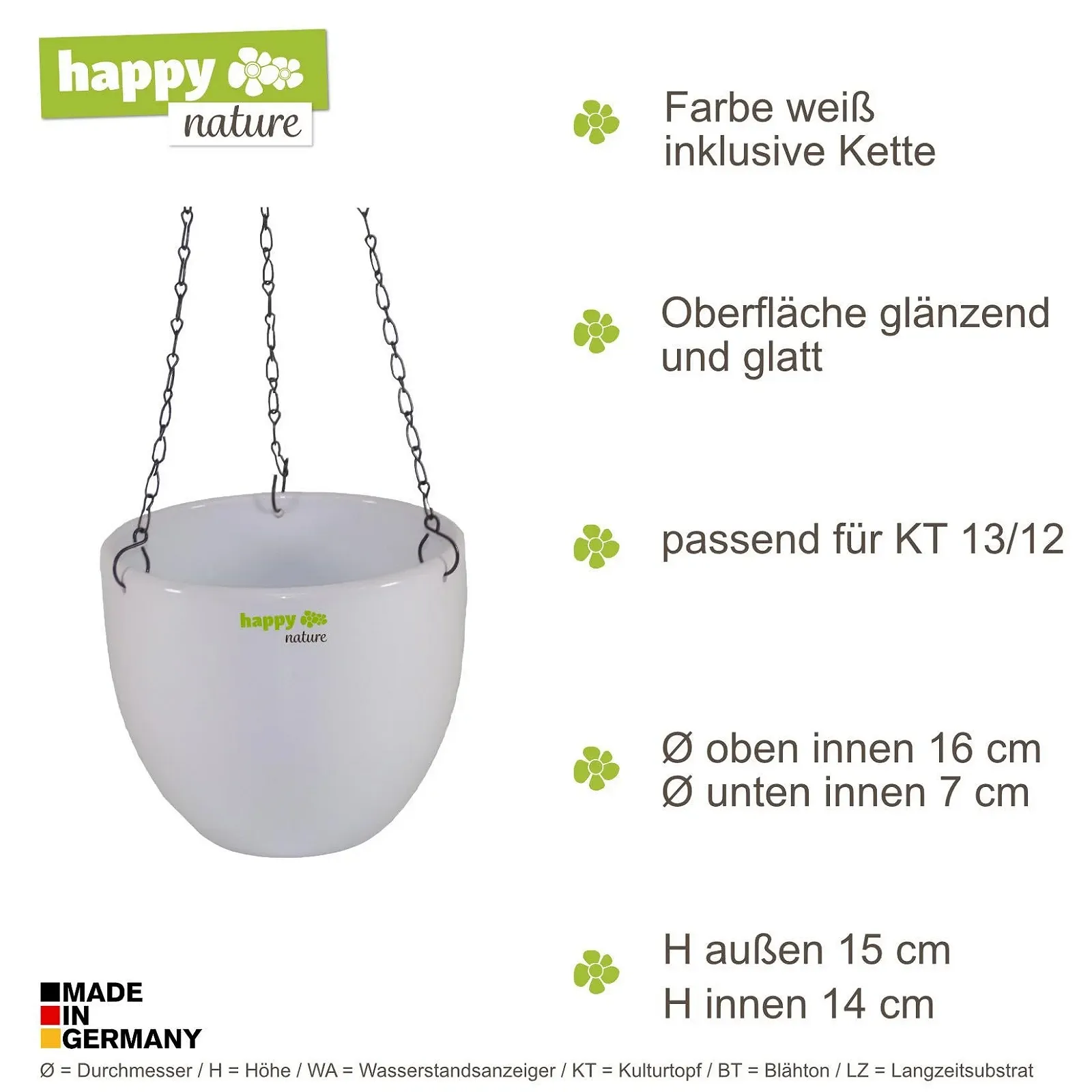 Подвесное кашпо happy nature Venus 13/12 керамическое гидро диаметр 17,5 см высота 15 см белое, фото №3