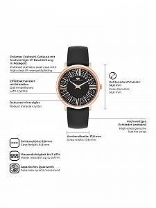 Жіночий годинник Rhodenwald & Söhne, аналоговий, кварцовий, Japan, 10010335, чорний шкіряний ремінець, прикрашений кристалами, золотий synthetic.ua - Фото 1