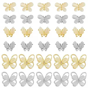 Подвески для ногтей Кошачий глаз Бабочка, 30 шт, 6 стилей, сделаны из сплава, аксессуары для украшения ногтей из смолы для DIY маникюра - Фото 1