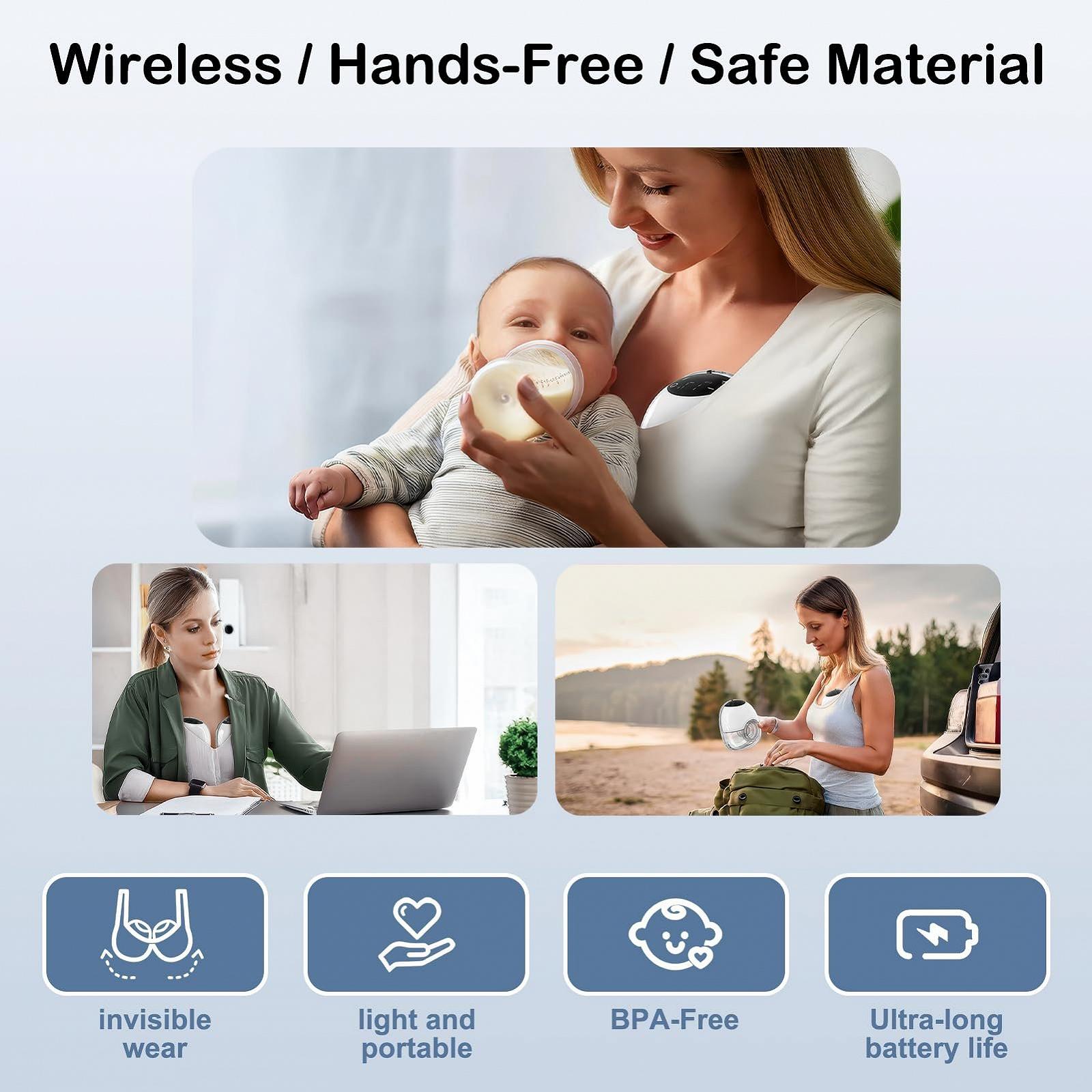 Молокоотсос электрический, 4 режима и 12 уровней, портативный, безболезненное сильное всасывание, низкий уровень шума, предотвращение протечек с фланцами 17/19/21 мм (белый), фото №3 Молокоотсос электрический, 4 режима и 12 уровней, портативный, безболезненное сильное всасывание, низкий уровень шума, предотвращение протечек с фланцами 17/19/21 мм (белый), фото №3