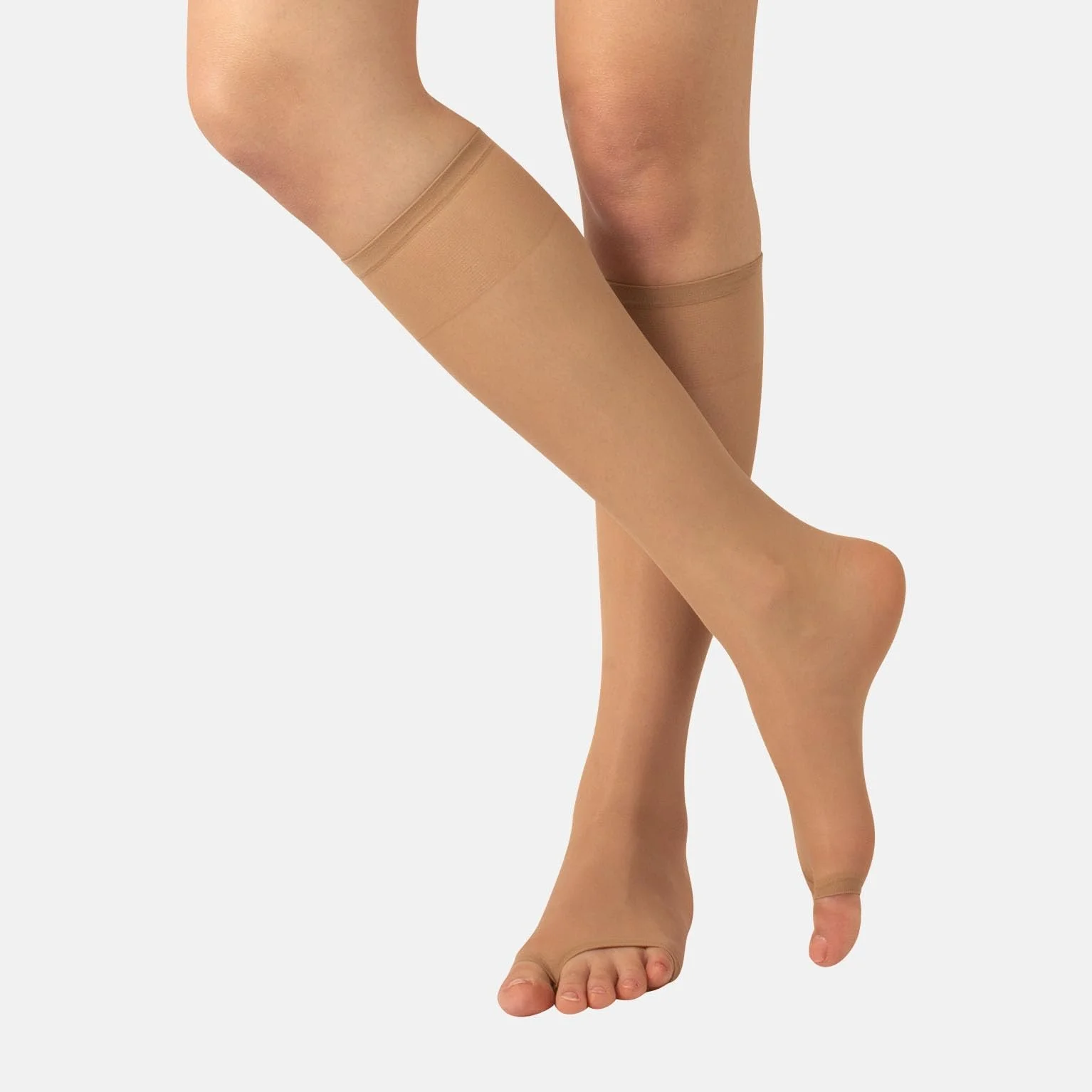 Чулки Calzitaly Без пальцев 2 пары, Тонкие женские чулки до колен для обуви с открытым носком, Чулки с открытым носком, 10 ден, Телесный цвет, Черный, Один размер, Сделано в Италии, фото №5