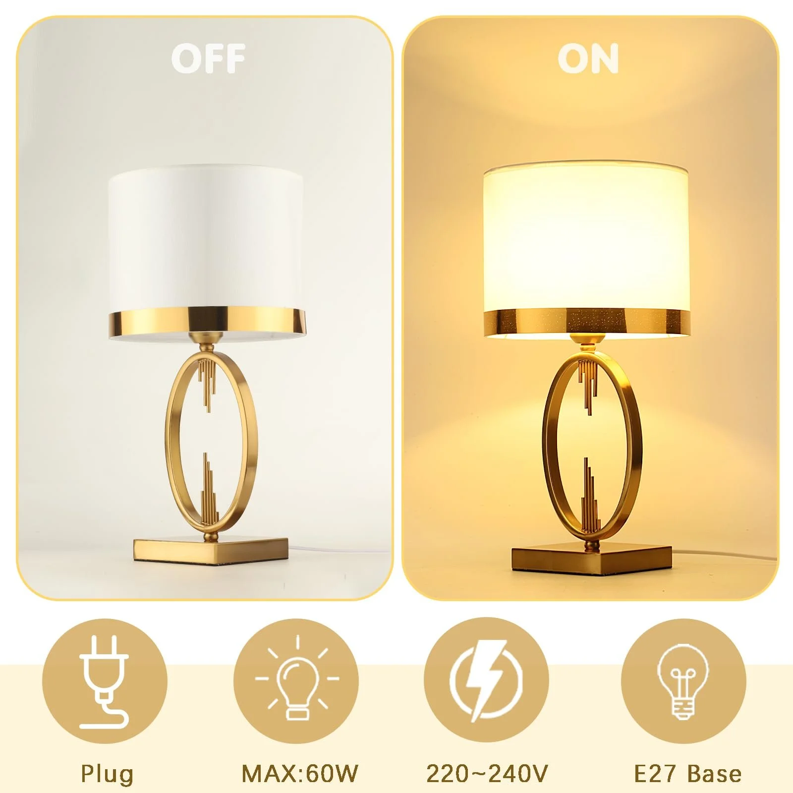 Настільна лампа E27 Vintage Метал 49x25 см Золото з білим, фото №5