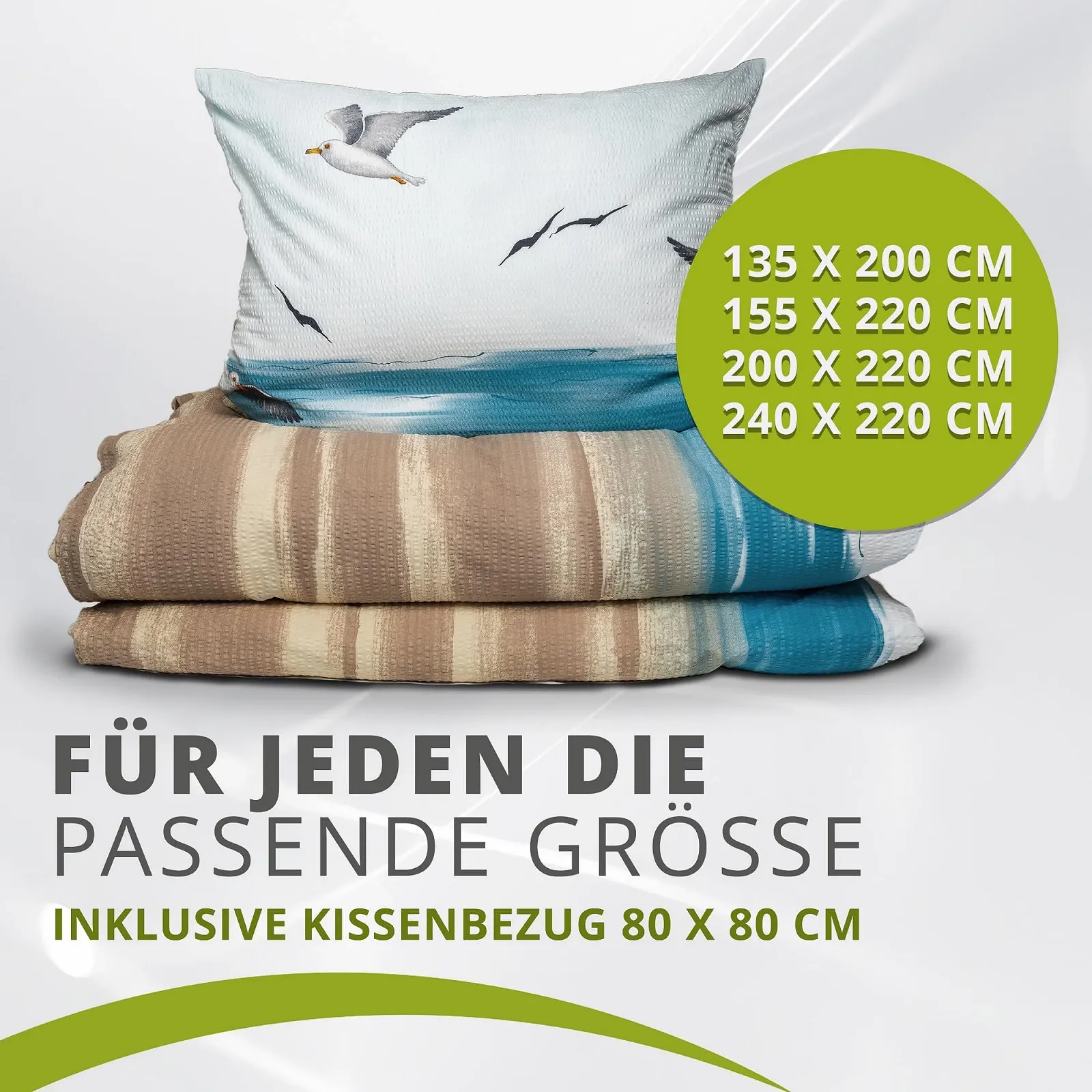 Комплект постільної білизни Traumschlaf Seersucker 135 x 200 см бавовна морський стиль з блискавкою Чайки, фото №8