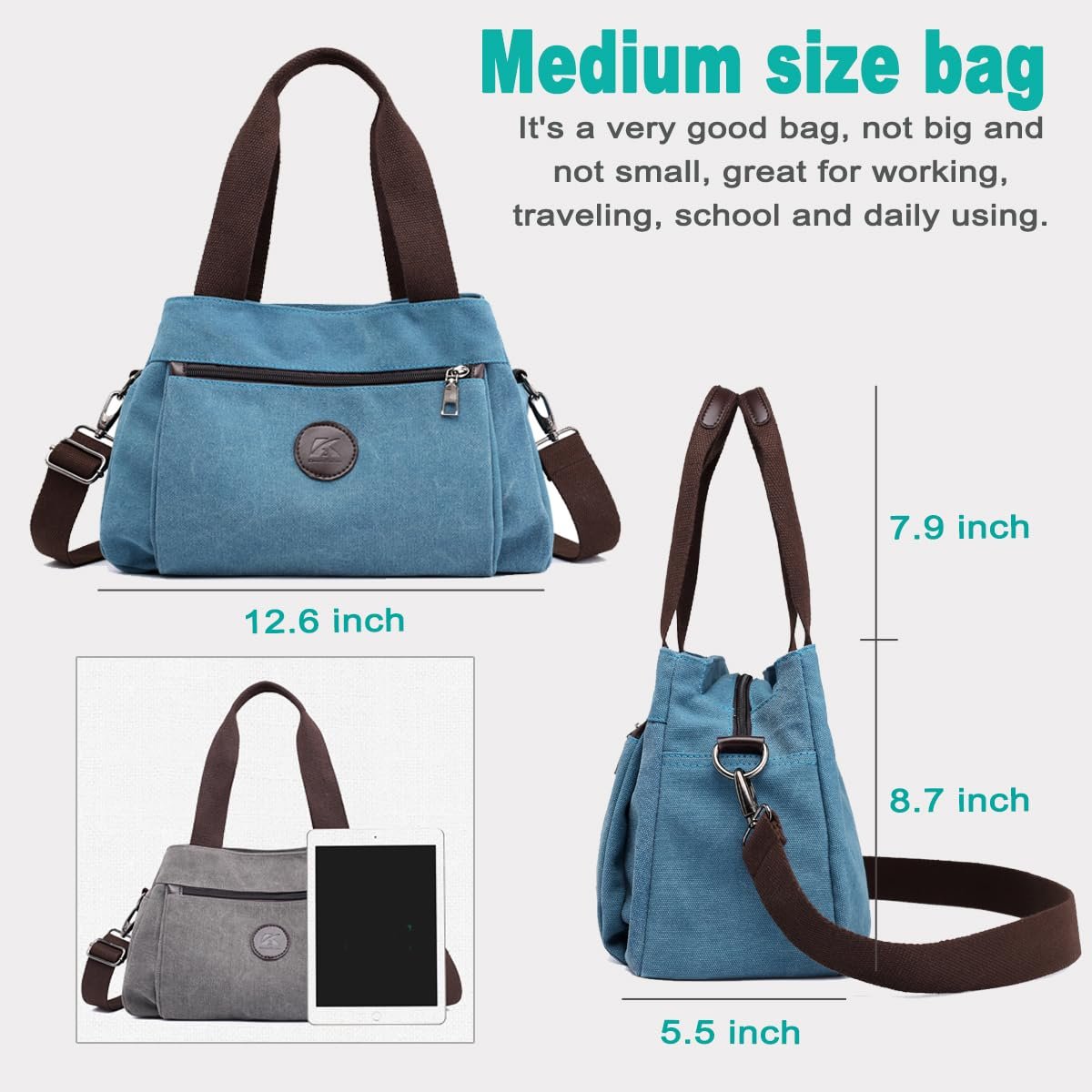 Багатосекційна сумка-хобо DOURR Синя, фото №6