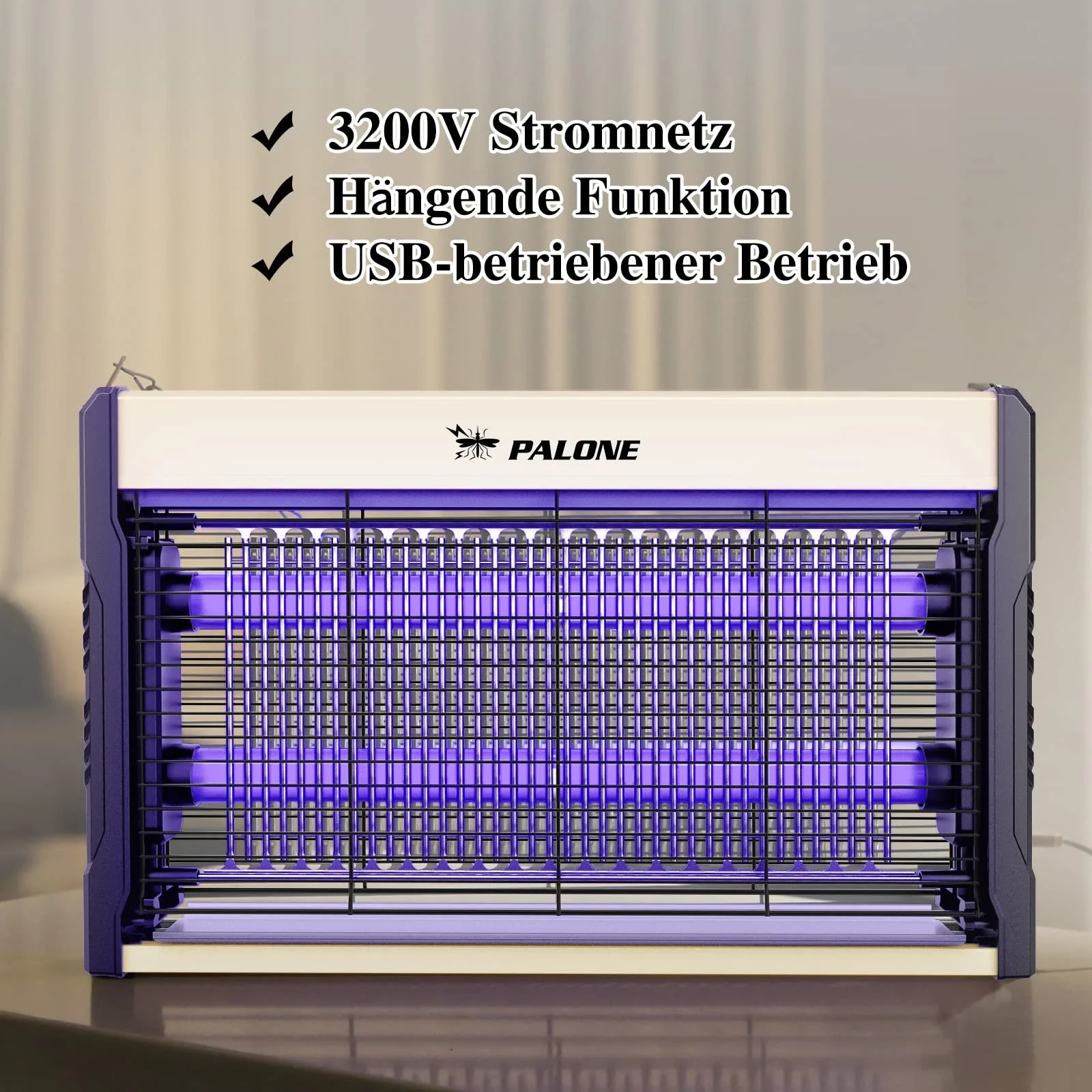 Електричний знищувач комах PALONE 3200 В UV USB Настінний з кабелем Чорний, фото №5 Електричний знищувач комах PALONE 3200 В UV USB Настінний з кабелем Чорний, фото №5