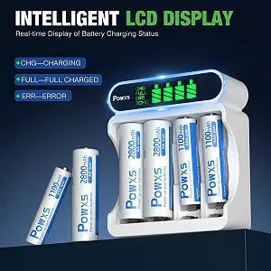 Зарядний пристрій Типу АА/ААА POWXS з LCD-дисплеєм, 4 слоти synthetic.ua - Фото 1