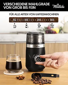 Електрична кавомолка La Moustache GrindMini Black, 150 Вт, леза з нержавіючої сталі, місткість 80 г, регульований помел від 5 до 30 секунд, тиха 60 дБ synthetic.ua - Фото 1