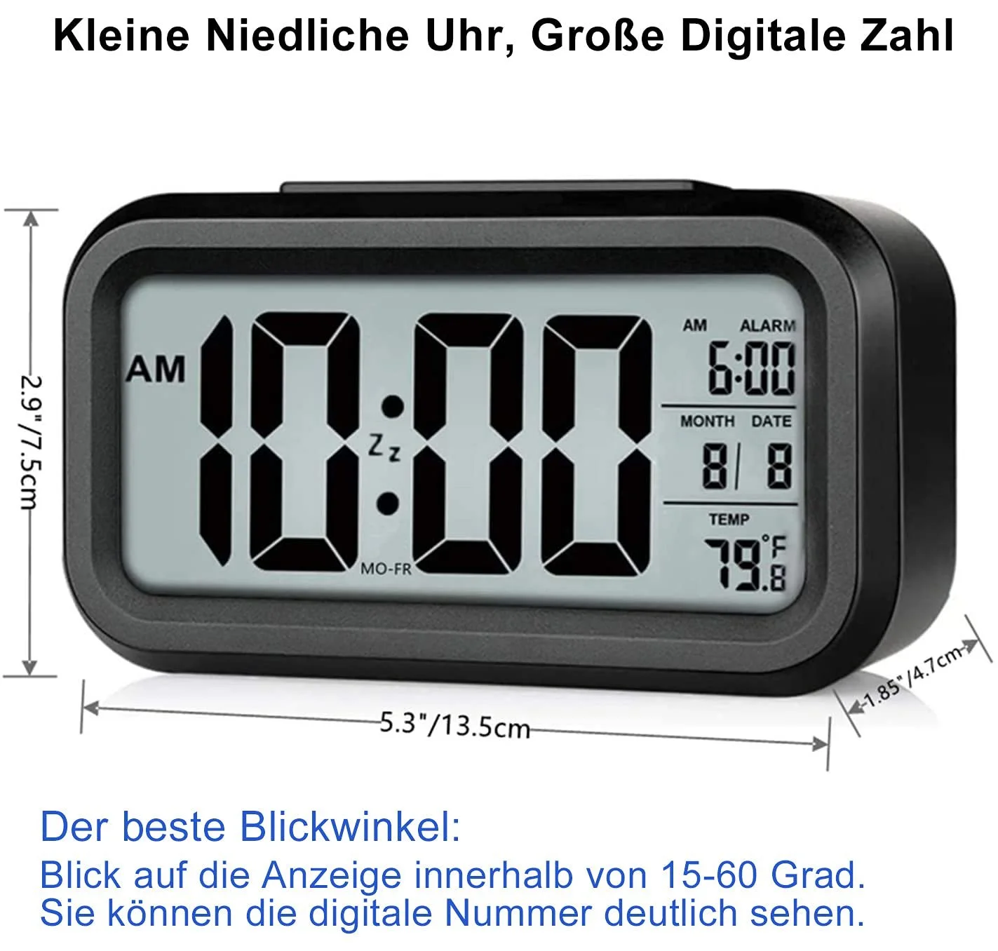 Цифровий будильник Lesipee, з розумною нічною підсвіткою, 12/24-годинний дисплей, функція повтору для тих, хто міцно спить, фото №6
