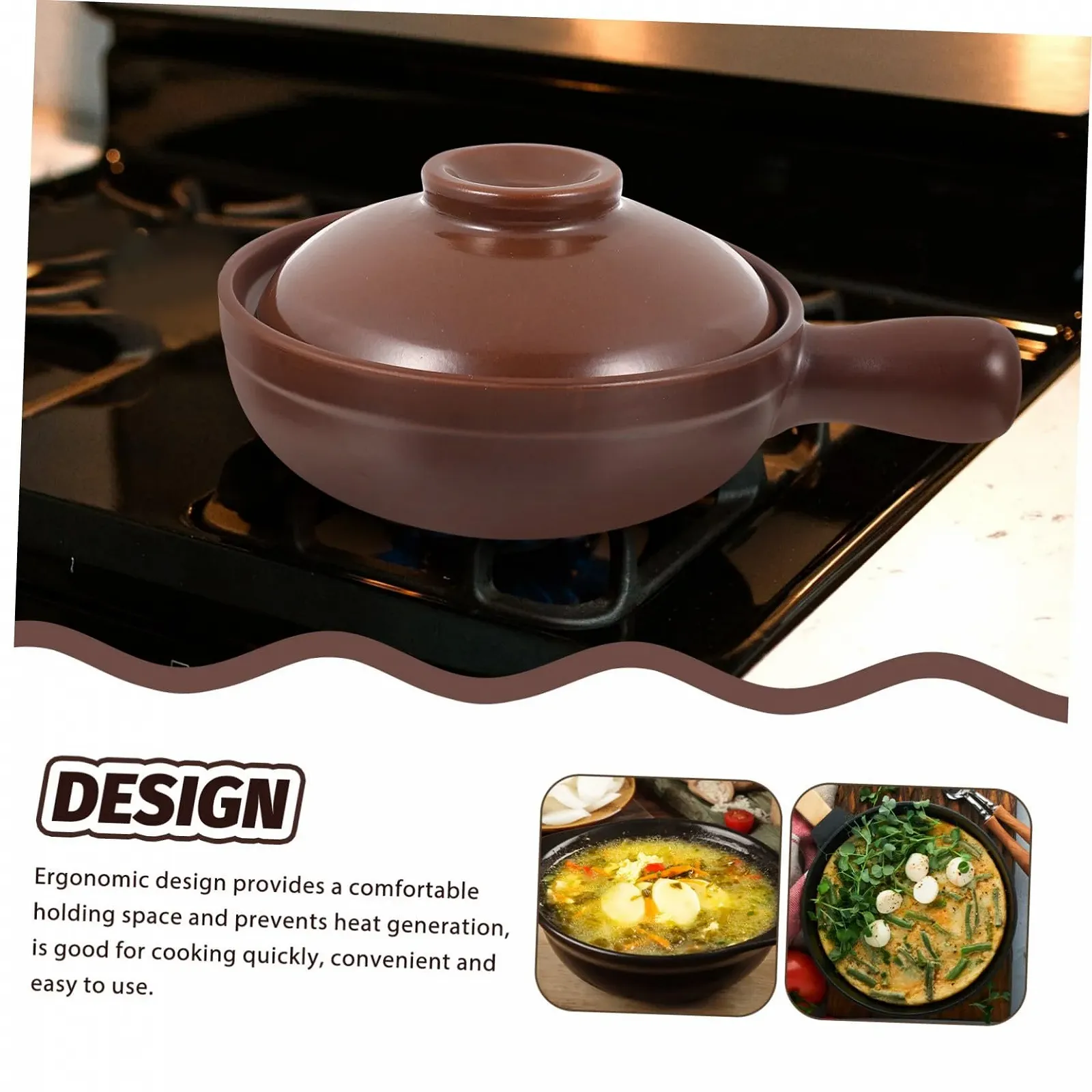 Керамическая кастрюля с ручкой Жаростойкая Нескользящая с подставкой, фото №9