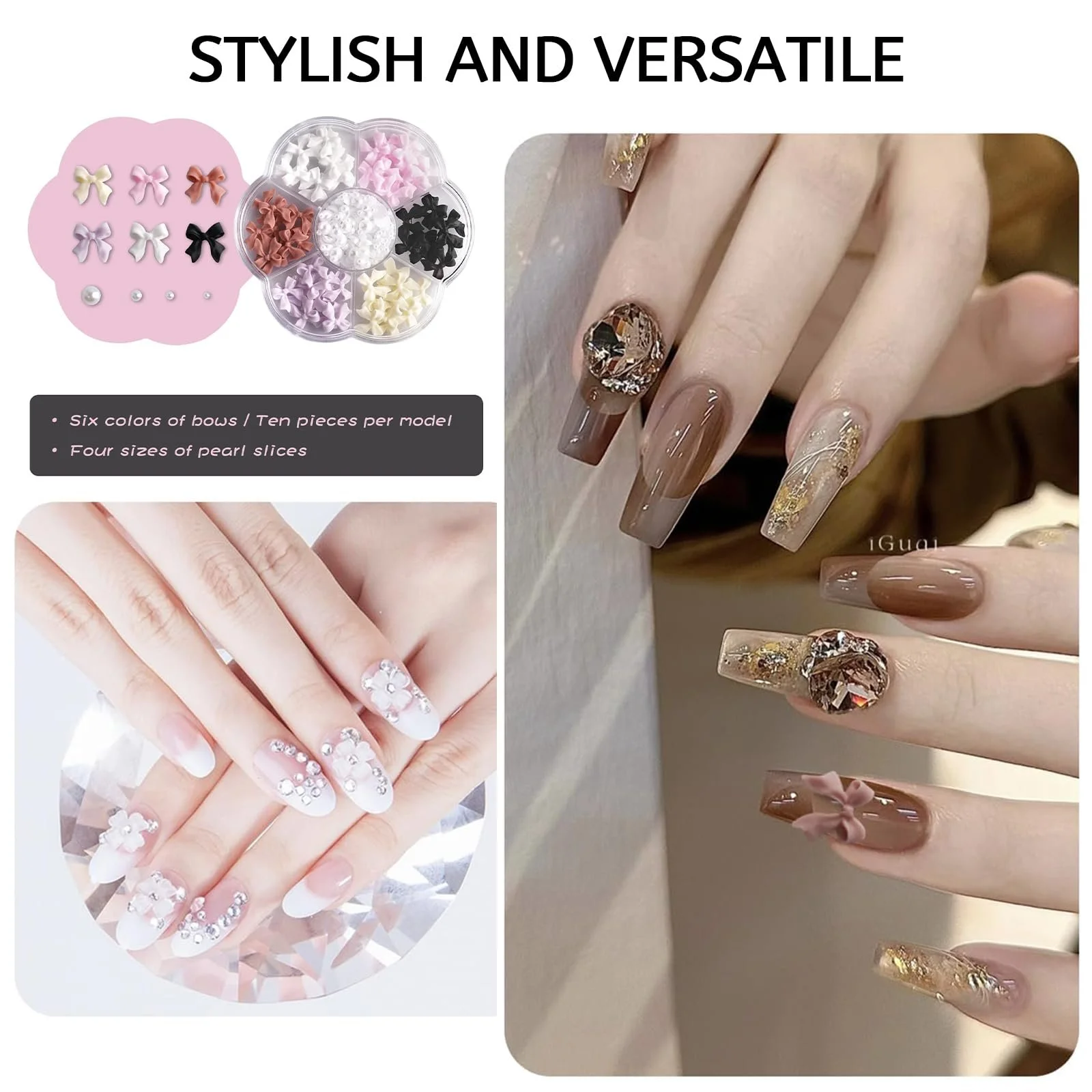Украшения для ногтей Бантики Moguri, 3D Подвески бантики для ногтей, Набор камней для ногтей, DIY украшения, Самоцветы, Стразы для ногтей, фото №4
