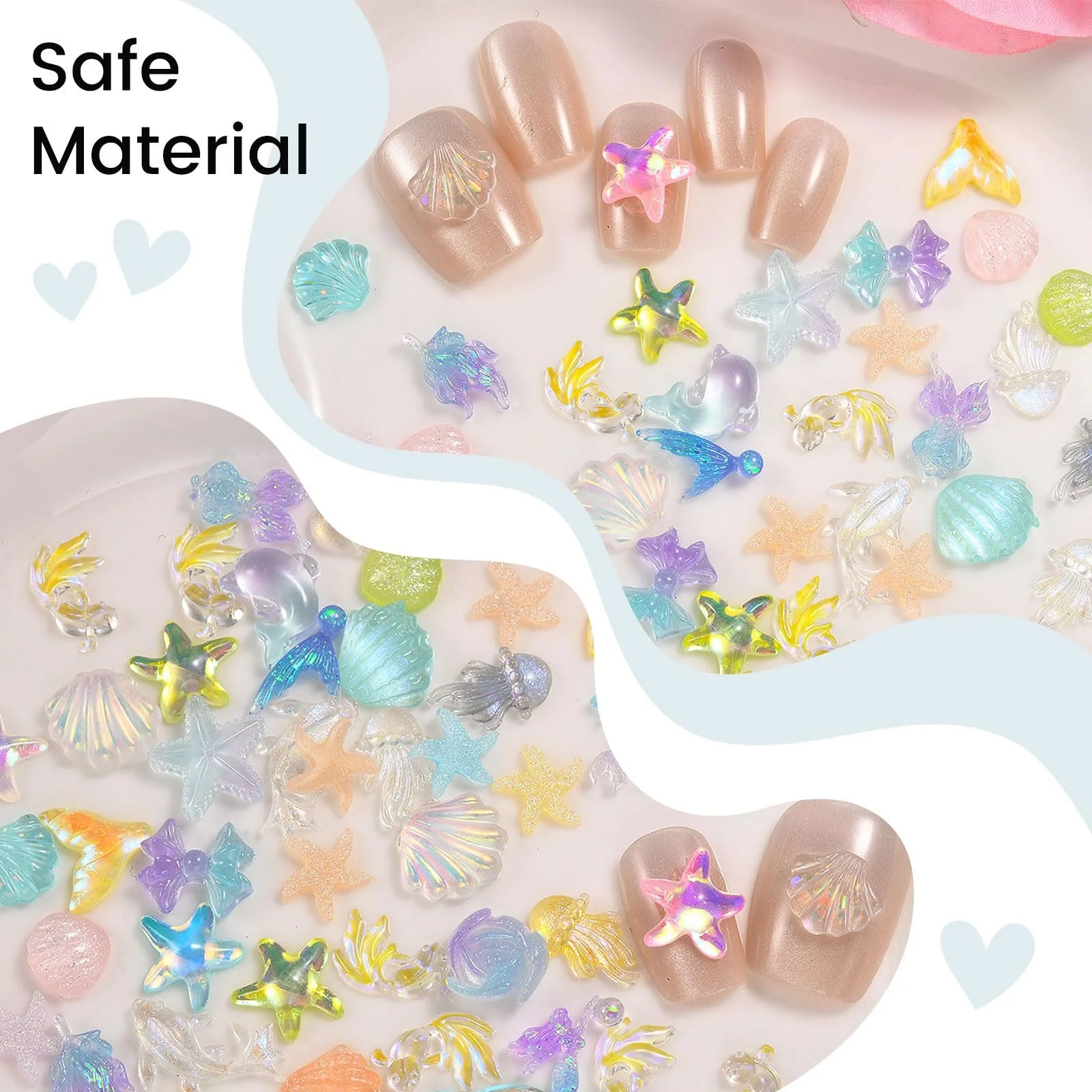 Украшения для ногтей Морская серия 50 шт. 3D акриловые украшения для ногтей из смолы Ракушка Морская звезда Самоцветы и украшения для ногтей для женщин Летний декор для ногтей, фото №4