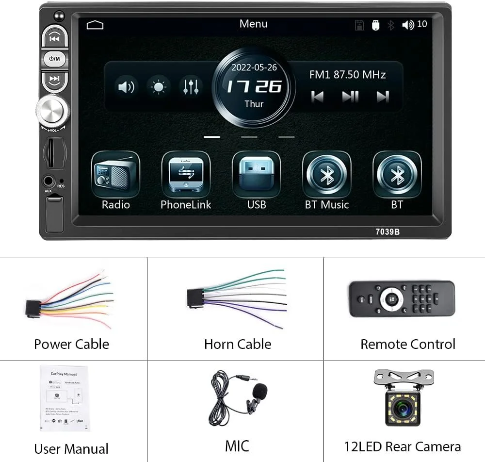 Автомагнитола Hikity-A3061A3--C216 / 7" / Сенсорная / Apple CarPlay / Android Auto / Bluetooth / USB / AUX / TF slot / 1DIN, фото №8