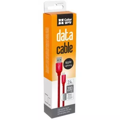 Дата кабель USB 2.0 AM to Lightning 2.0m red ColorWay (CW-CBUL007-RD), фото №1
