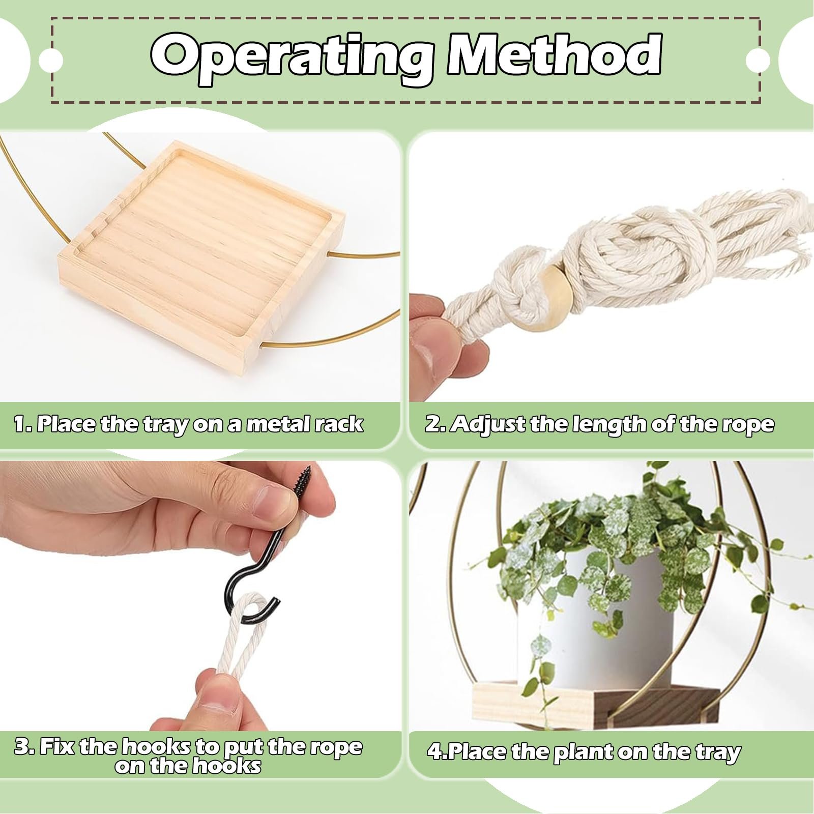 Підвісна корзина для рослин з дерев'яною основою 5 дюймів металева 2 шт., фото №7