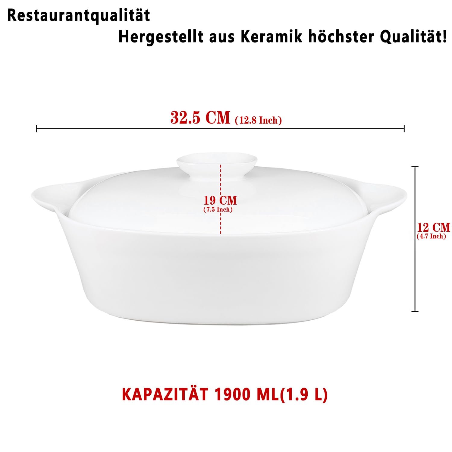 Гусятниця для запікання керамічна з кришкою 32,5 см 1900 мл біла, фото №2 Гусятниця для запікання керамічна з кришкою 32,5 см 1900 мл біла, фото №2