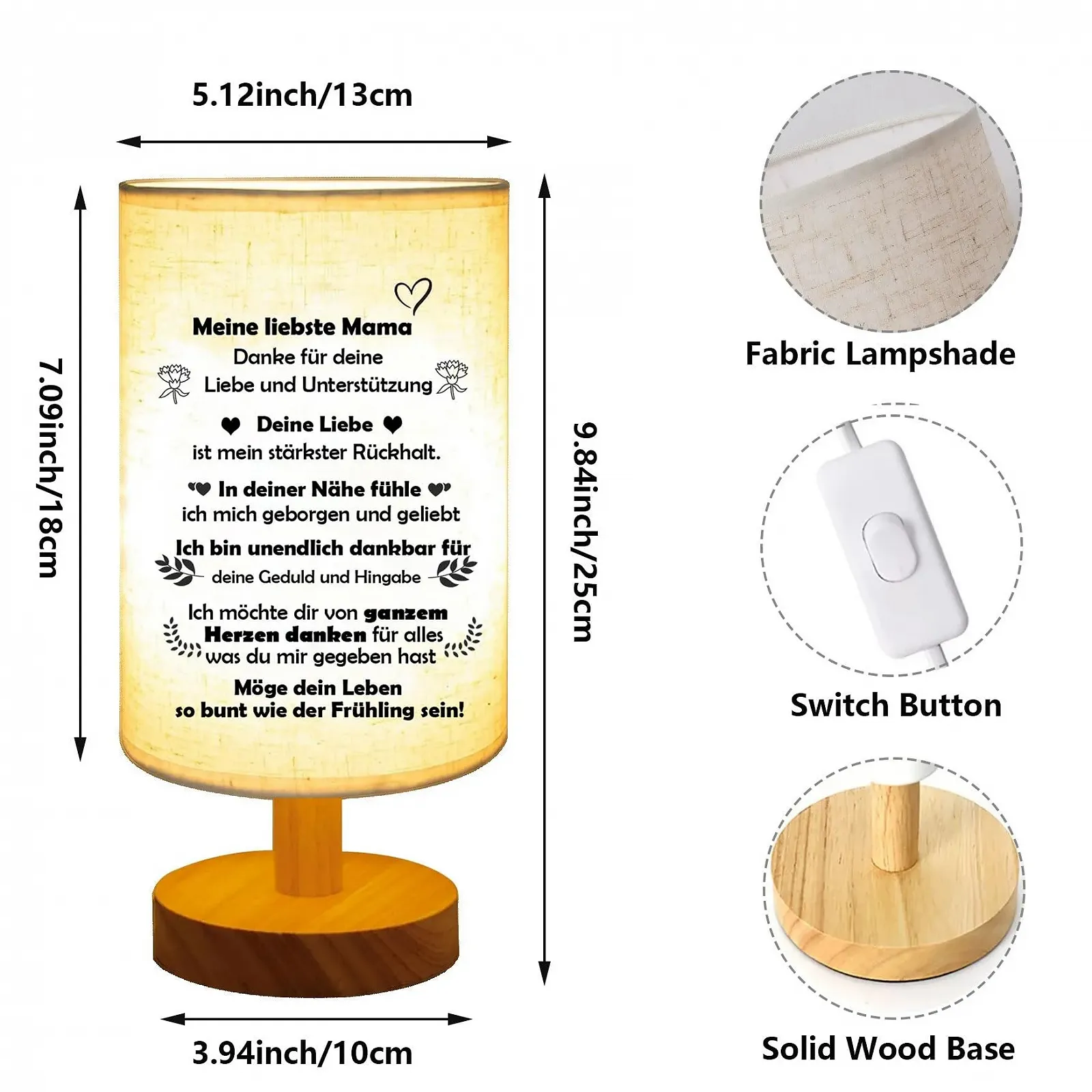 Настільна лампа Bedside Lamp with Saying Oak Base E27 60W Cotton Shade, фото №1