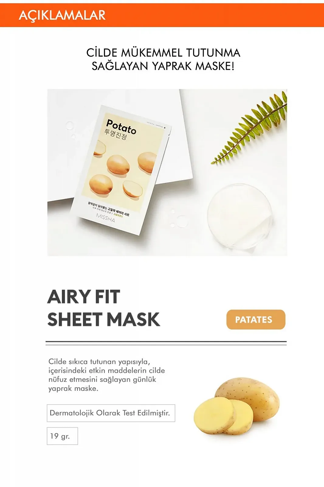 Тканинна маска Missha Airy Fit Potato, 19 мл, фото №2