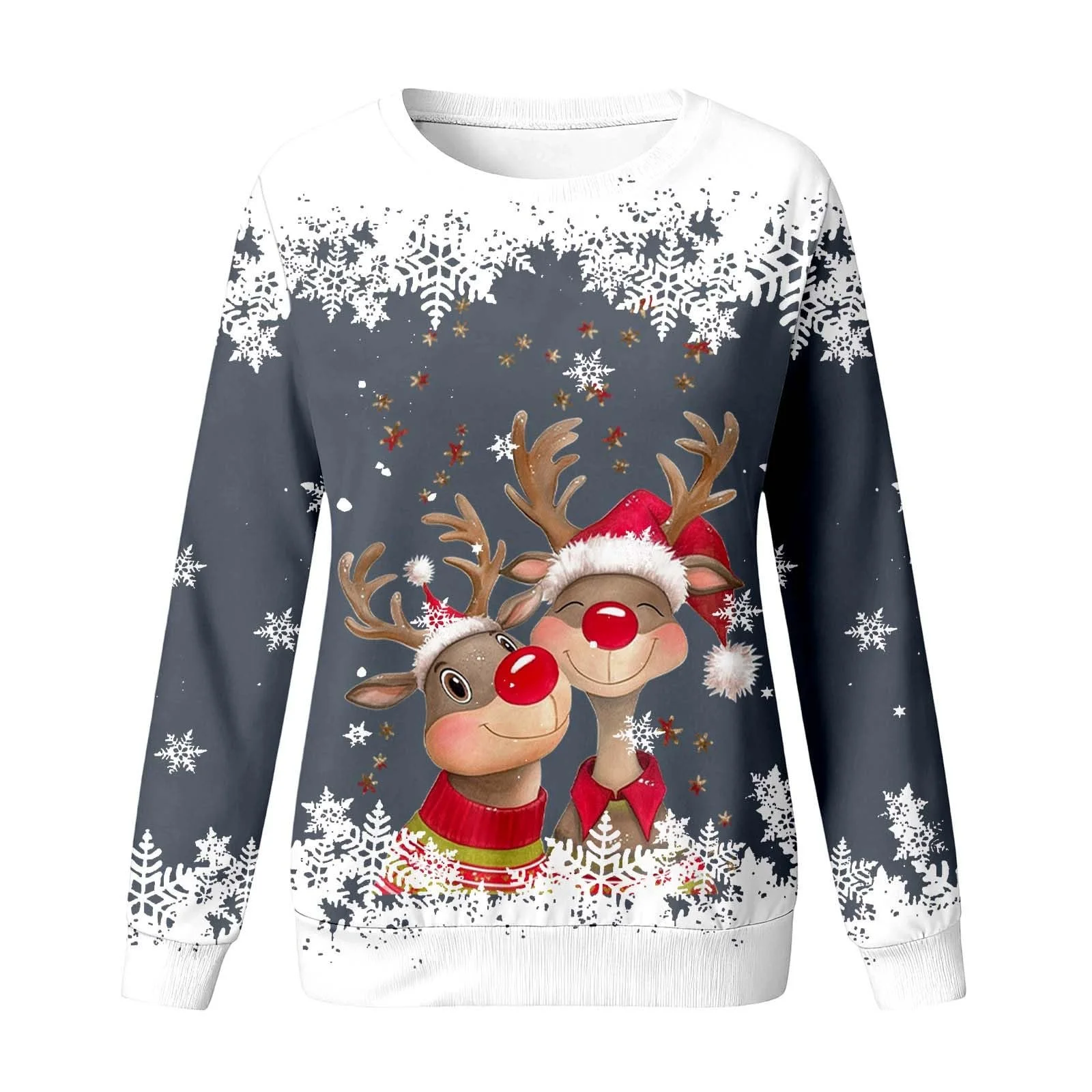 Дівчачий світшот з круглим вирізом, мультяшний олень, довгий рукав, фото №2