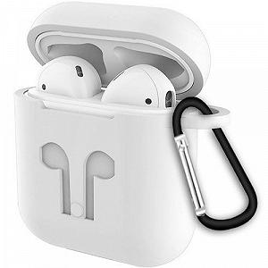 Белый Силиконовый Чехол Для Наушников Apple Аирподсов с карабином - Фото 1