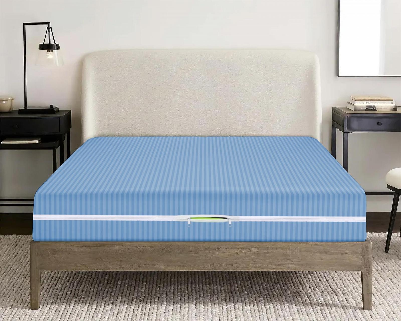 Наматрасник Satin Stripe Двусторонняя молния Полная защита от клопов Глубина 30 см Синий King, фото №2