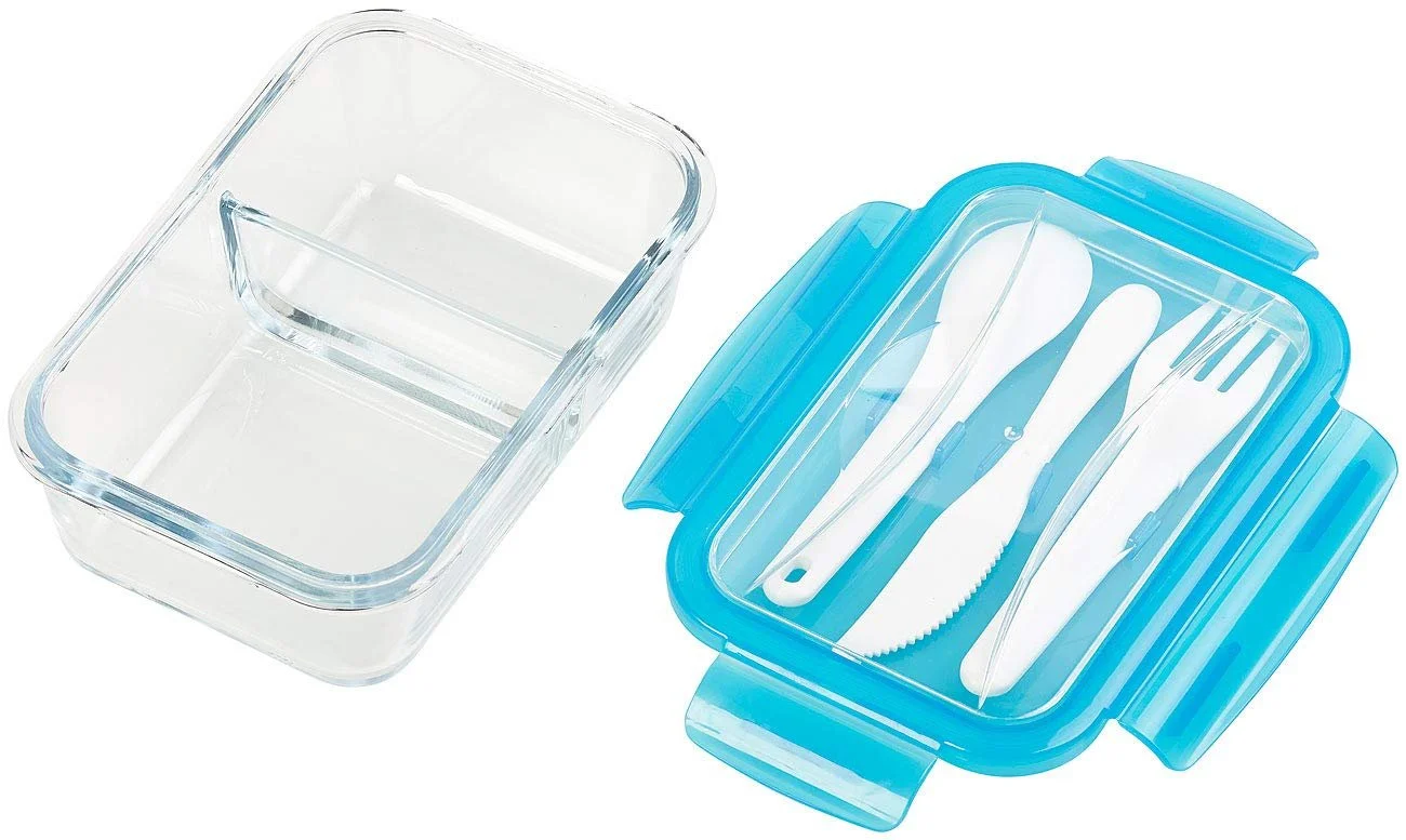 Контейнер для хранения Rosenstein & Söhne Mealpreps Glass стеклянный 2 секции со столовыми приборами, фото №4
