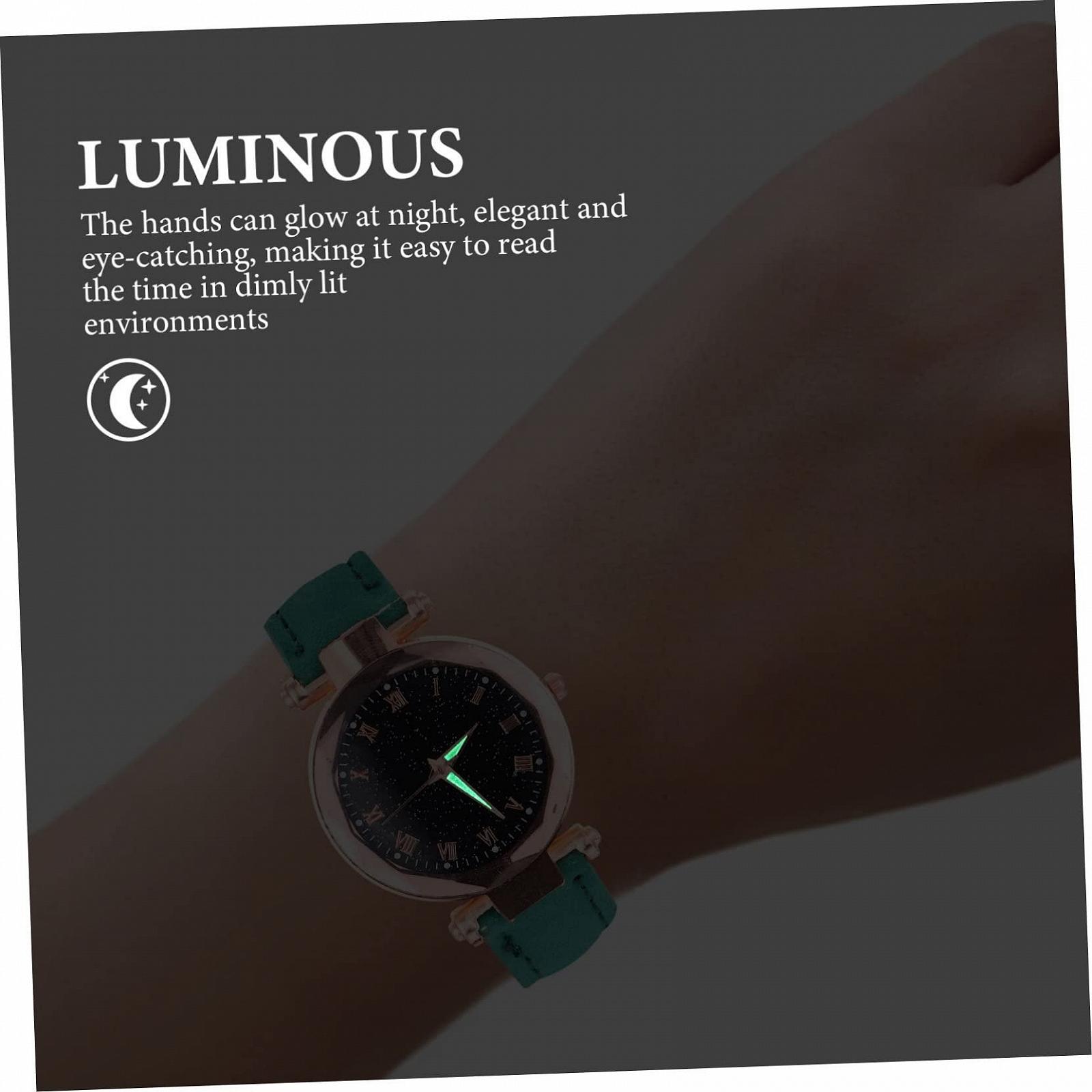 Женские часы PartyKindom с зелеными римскими цифрами, регулируемый кожаный ремешок, фото №6