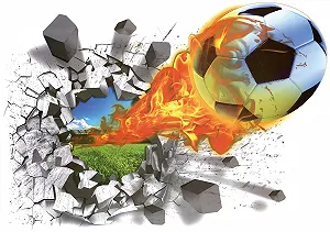 Наклейка на стіну WandSticker4U 3D Футбол з вогнем 50 x 70 см - Фото 1